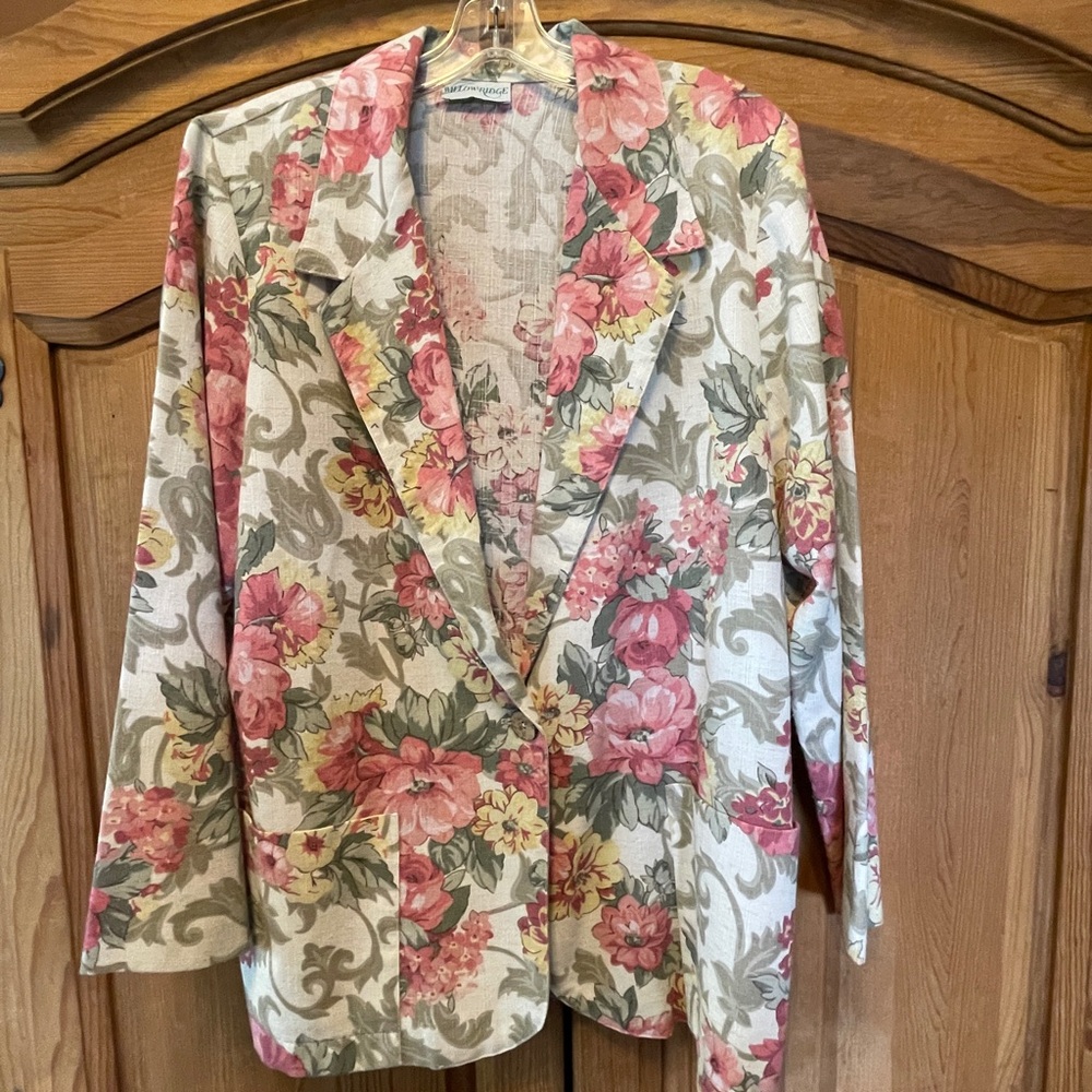 Vintage Willow Ridge Blazer Women Floral Canvas Pastel Cottagecore 80s 90s